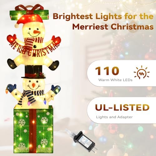Snowman in Gift Box Outdoor Christmas Decoration with Timer&Remote Control