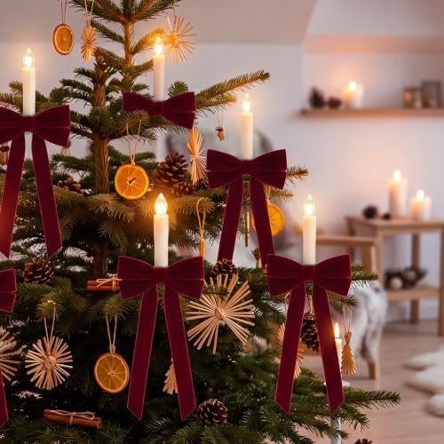 Baquler 24pcs Flameless Christmas Tree Taper Candles, LED Bow Lights Remote