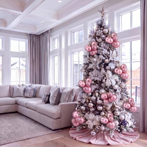 Roowest 4 Sets Large Pink Glitter Christmas Ball Clusters Ornaments Decor