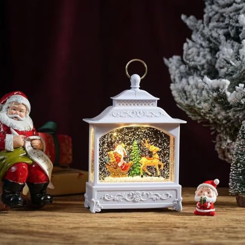 Christmas Snow Globe Lantern，White‑Santa Sled & Reindeer