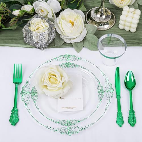 Hioasis 175 Pcs Clear Green Plates for Party