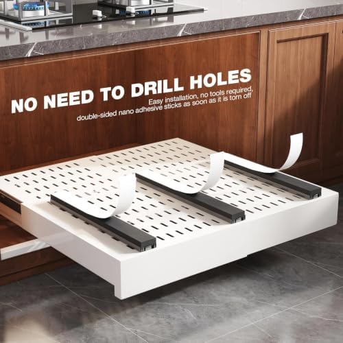 Seinloes 4 Pack Pull Out Cabinet Organizer Expandable Width(15"-25") and Depth(17"-24"),Slide Out Drawers With Raising Pad for Framed Cabinets,No Drill Roll Out Shelves for Kitchen,Bathroom,White