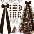 56 Pcs Brown Christmas Tree Decoration Set Neutral Velvet Bow Balls Ribbon