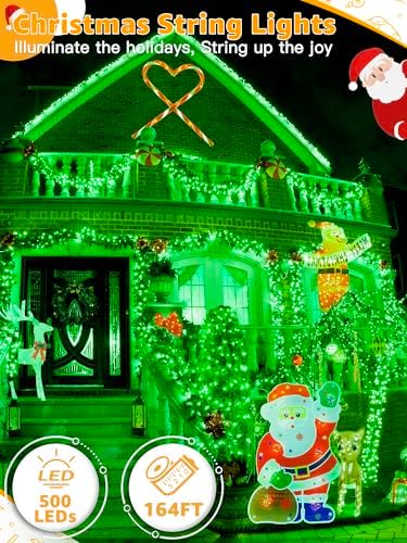 BrightChristmas 500 LED 164 FT Christmas Lights, Waterproof Outdoor String Lights with Remote and Timer, Christmas Tree Lights with 8 Modes Dimmable, Fairy Lights for Holiday Decor (Green)