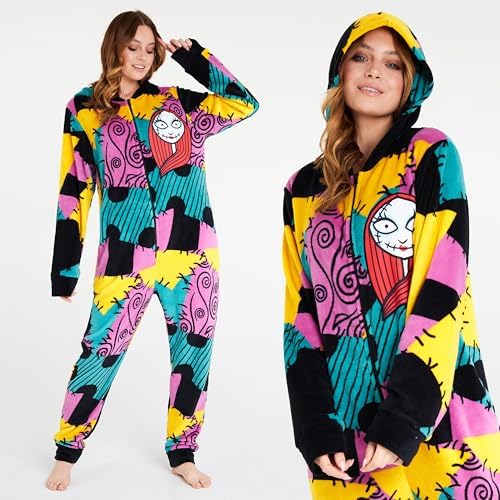 Disney The Nightmare Before Christmas One Piece Pajamas for Women, Teens, Fleece Jumpsuit With Hood, Halloween Gifts