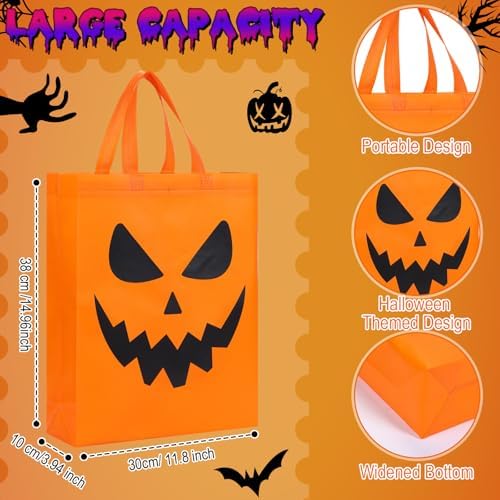 Sanwuta 72 Pcs Halloween Tote Gift Bags 14.9 x 11.8 Large Treat or Trick Pumpkin Reusable Non Woven Candy Goodies Bag for Halloween