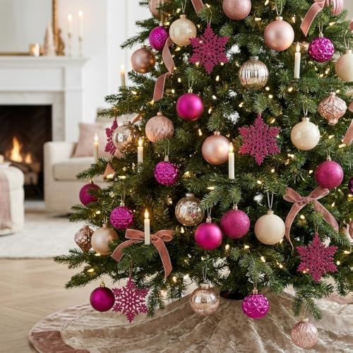 Valery Madelyn Christmas Tree Decorations Ornament Set, 50ct 2 Inches Rose Red Shatterproof Christmas Ball Ornaments Hanging Xmas Holiday Party Decor