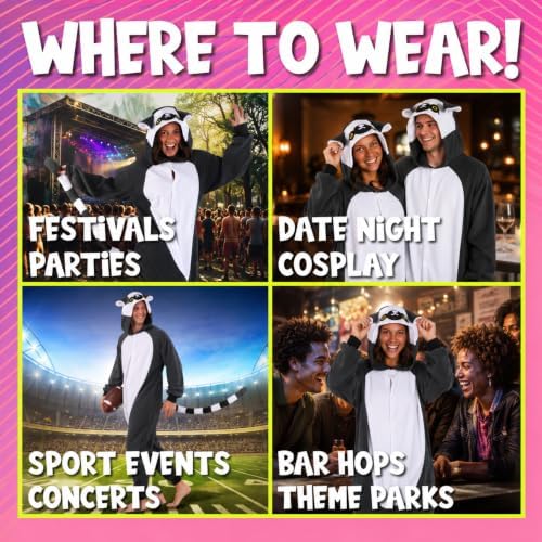 Funziez! Adult Onesie Halloween Costume Animal Dinosaur Shark Unisex Plush One Piece Cosplay Suit for Adults, Men and Women