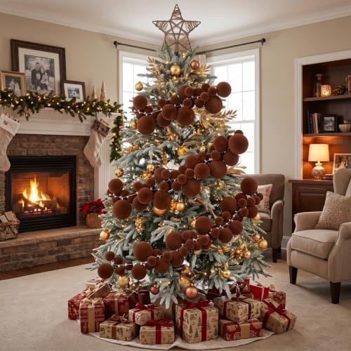 Thiccywoov 9 ft Velvet Christmas Ball Garland Ornament, Brown