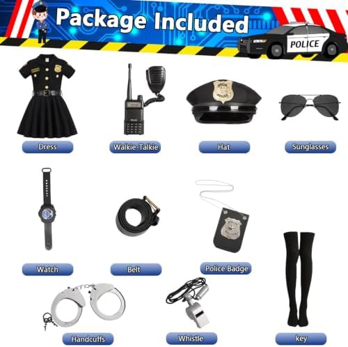 Girls Police Officer Costume Kids for Halloween with Accessories