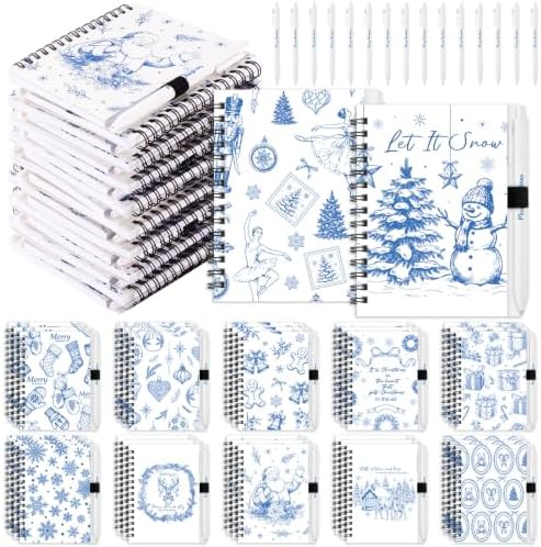 Gueevin 72 Pcs/36 Set Inspirational Notebook Pen Gifts Bulk, Blue Xmas