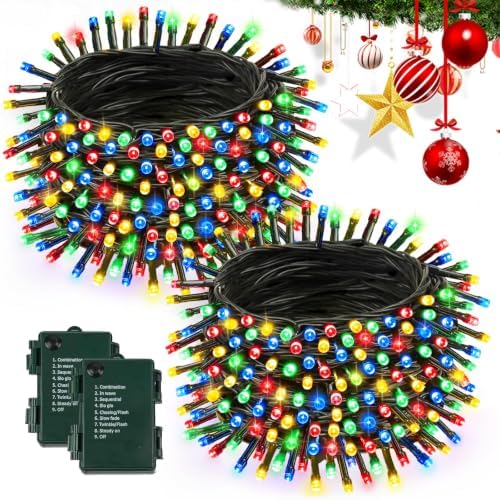 2 Pack 200 LED Battery Operated Christmas Lights, String Lights Multicolor