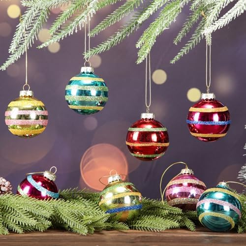 Soulchen 9 Pcs Vintage Glass Christmas Ornaments 2.36 Inch Retro Balls