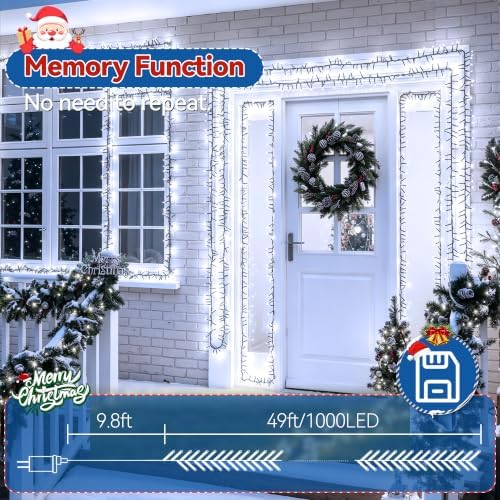 1000 LED 49FT Cluster Lights, Plug in White Christmas Lights
