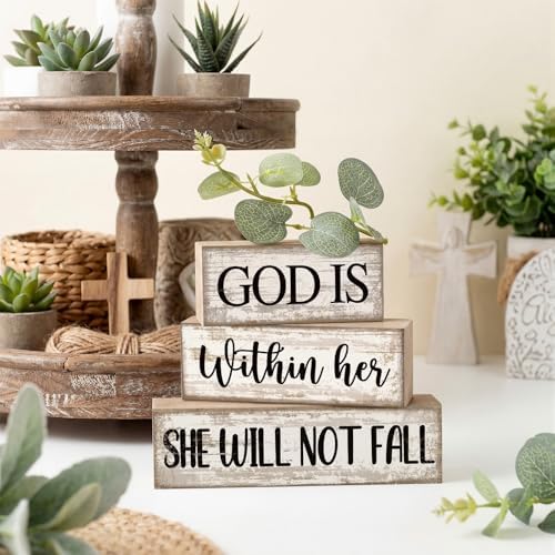 Lineshading 4 Pcs Christian Table Decor Farmhouse Faith Wooden Blocks Signs