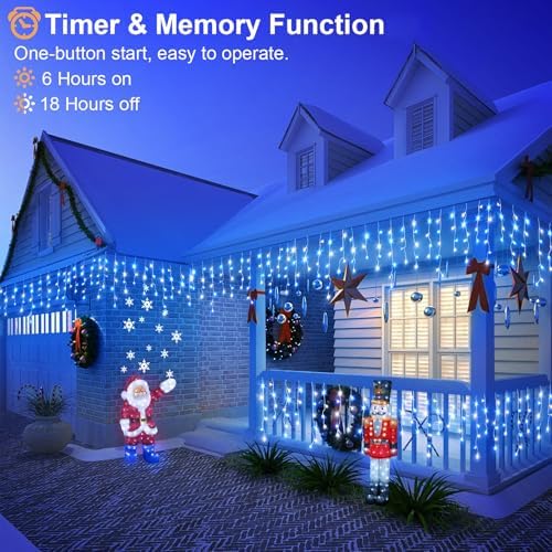33FT Icicle Lights for Outside 400 LED Blue and White Christmas Lights