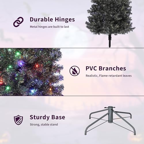 GarveeHome 7.5 ft Prelit Black Christmas Tree with Lights Halloween Tree Slim Artificial Halloween Christmas Tree Artificial Pencil Tree Automatic Branches for Home, Office, Party Decoration