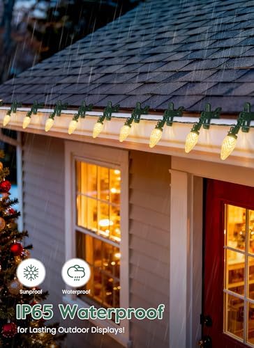 C9 Christmas Lights Outdoor, 102FT 150 LED String Lights with Spring Clips