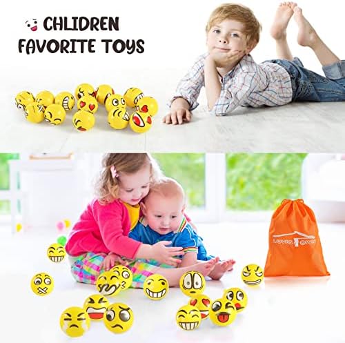 LovesTown Mini Stress Balls, 36PCS 2Inch Smiley Face Squeeze Balls Yellow Funny Foam Stress Relief Toys for School Carnival Reward Student Prizes (Pack of 2)