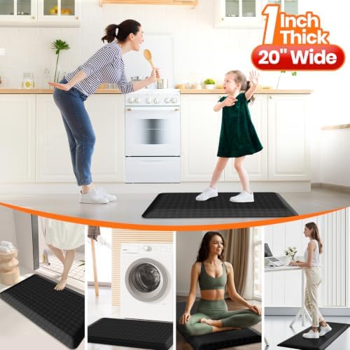 1" Thick Kitchen Mats for Floor, Water Resistant Floor Rug,Black/39" x 20"