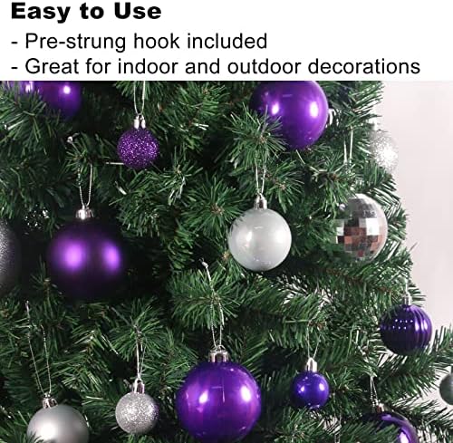 Purple & Silver 2.5" Christmas Balls Christmas Tree Decoration Ornaments Shatterproof Hanging Balls for Birthday Halloween Holiday Wedding Decorations Set of 36pcs