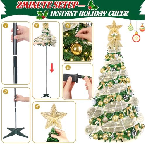 FUSPWEAO 6FT Pre-Lit Pop Up Christmas Tree with Lights for Holiday Decor