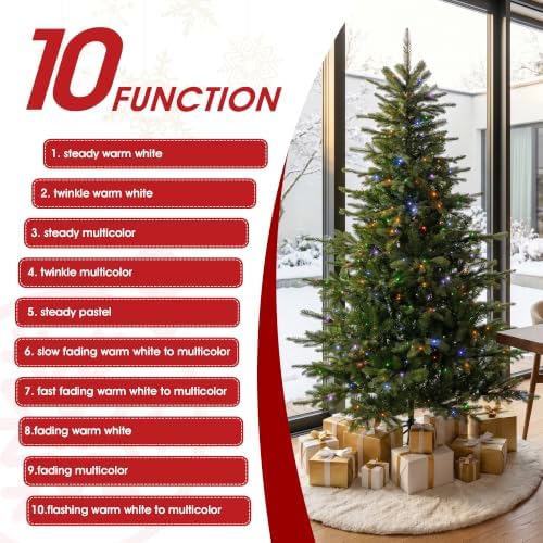 Glitzhome 6ft Prelit Christmas Tree, Small Christmas Tree Vibrant Evergreen Fir with 300 Warm White/Multi-Color Twinkling Lights, 1564 PE&PVC Branch Tips, 10 Function w/Foot Pedal and Remote