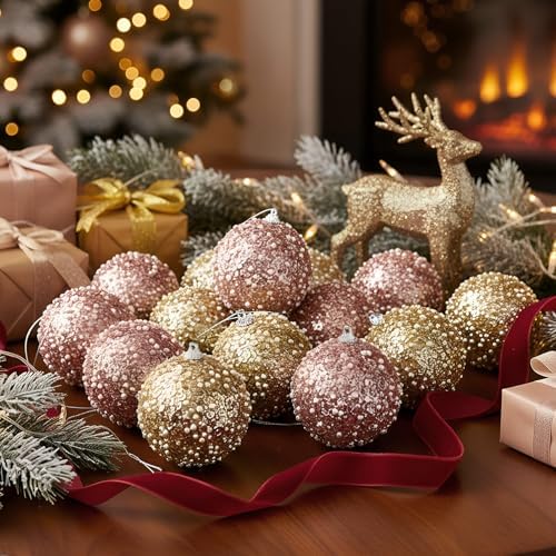 Lyrow 24 Pcs 4" Christmas Ball, Champagne Gold,Rose Gold