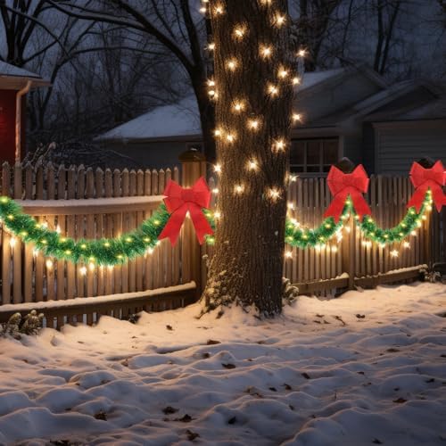 Kingdder 2 Pcs 30FT Outdoor Christmas Garland with Solar Lights, Warm White
