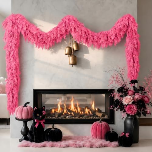 9Ft Halloween Cedar Garland,Pink Real Touch Soft Christmas Decorations