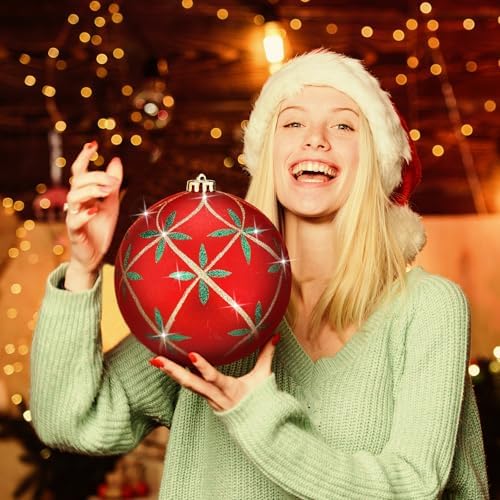 Poen 12 Pcs 6 Inch Christmas Ball Ornaments Shatterproof,Vivid Style
