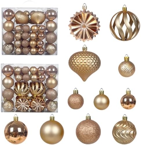 Christmas Tree Balls Ornaments Set, 48 Pcs Shatterproof Plastic Decorative Baubles Shiny Hanging Ball Ornaments for Xmas Tree Holiday Party Wedding Decoration, Champagne Gold