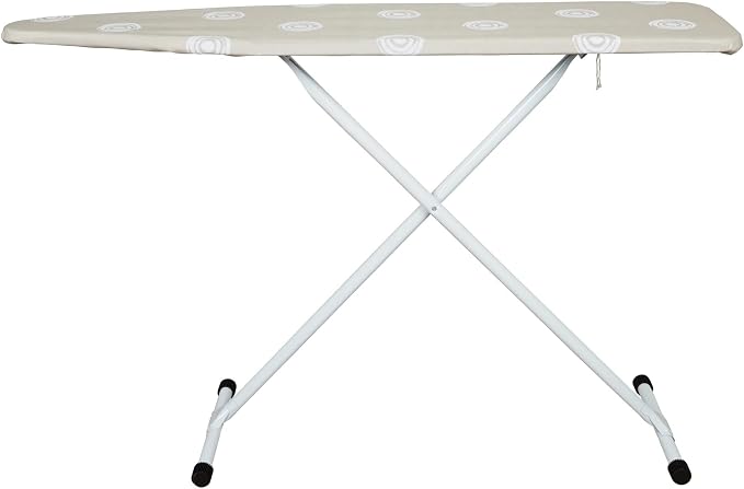 Foldable Steel Ironing Board 53”x14” Full-Size T-Leg Ironing Board, Adjustable Height Steel Frame, Thick Padded Cotton Cover, Beige