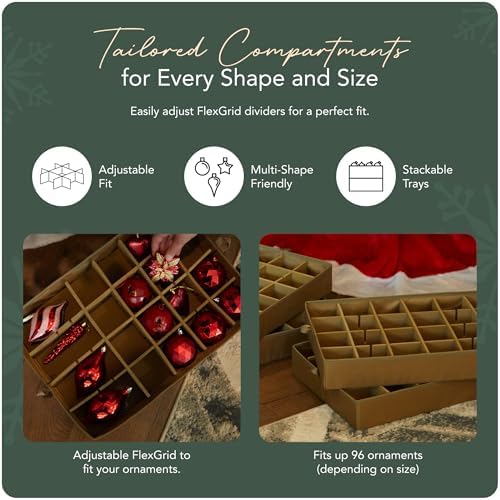Covermates Adjustable Ornament Storage Box, 19.25" W x 13" D x 12.5" H, Red