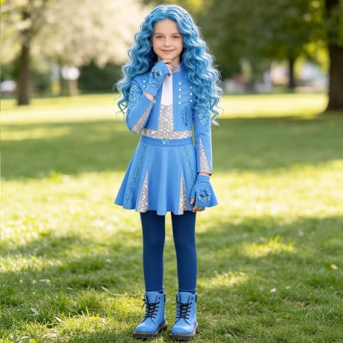 Girls Wonderland Costume Kids Cosplay Outfits Jumpsuit with Gloves Wig Set