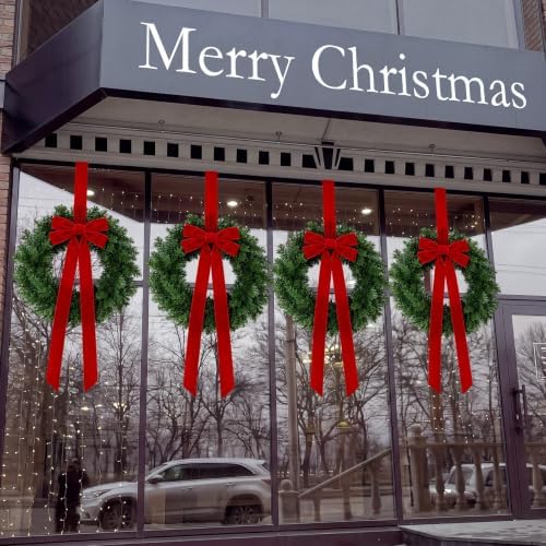 Roowest 6 Pack 12'' Christmas Window Wreaths Decorations & Red Velvet Bow