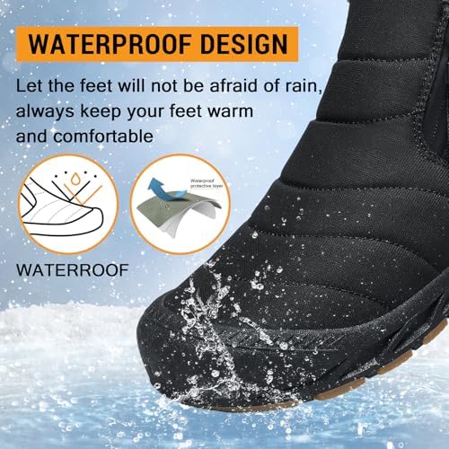 ziitop Snow Boots Mens Waterproof Winter Boots Fur Lined Warm Ankle Boots
