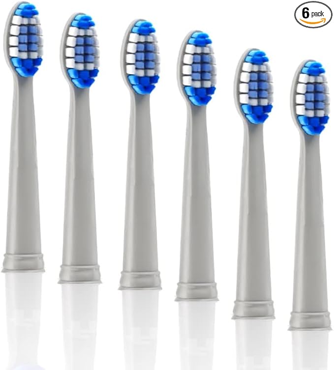 6-Pack Pop Sonic Replacement Electronic Toothbrush Heads, Compatible with Go Sonic, USB, Pro Sonic Toothbrushes w/Soft Dupont Tynex Nylon Bristles