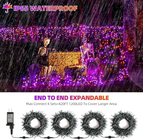 VTECHOLOG 300 LED Purple and Orange Christmas Tree Lights Halloween Light