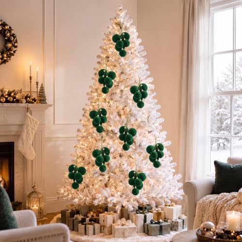 Roowest 8 Sets Large Green Velvet Christmas Ball Clusters Ornaments Decor