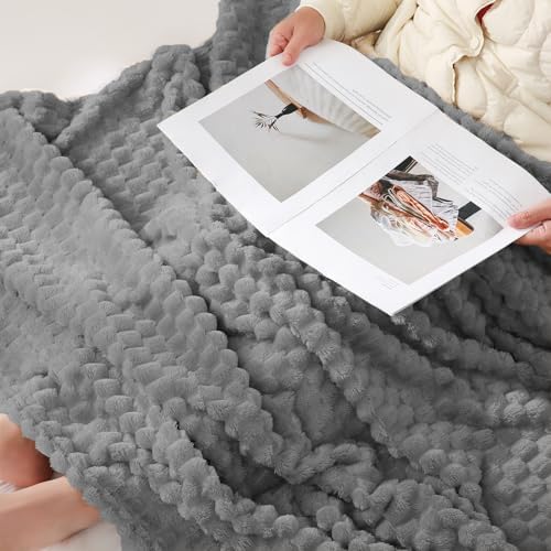 Puncuntex Grey Throw Blanket 60"×80" inches Fuzzy 3D Jacquard Decorative