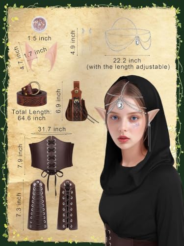 10 Pcs Women Renaissance Halloween Fairy Costume Medieval Hooded Elf Dress
