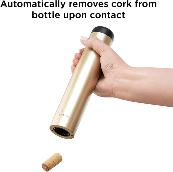 Rabbit Electric Wine Opener, Automatic Corkscrew with Built-In Foil Cutter, Removes Cork in Seconds, Gold