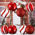RoundFunny 8 Pcs 6 Inch Electroplated Christmas Ornaments, Red and White