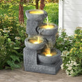 Grepatio 4-Tiers Indoor/Outdoor Garden Water Fountain, 21.9" H Cascading Water Feature Waterfalls Fountain with 4 LED Lights, Outdoor Floor Standing Water Fountains for Garden, Yard, Decor (Grey)