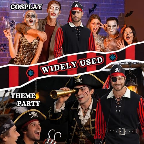 Men’s Pirate Costume Set, 8-Piece Renaissance Medieval Outfit Accessories