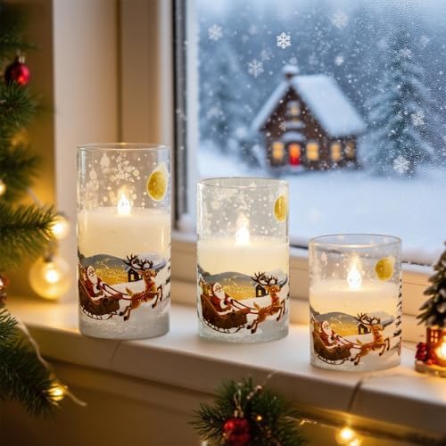 Santa Claus Glass Flameless Candles Rechargeable Battery Operated