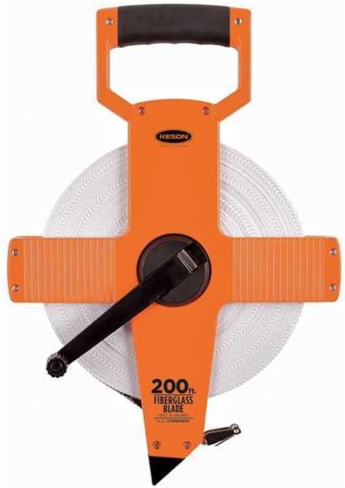 Keson OTR18M200 Open Reel Fiberglass Tape Measure Reel with Double Hook (Graduations: Ft., In., 1/8 & m, cm, 2mm), 60M / 200-Foot