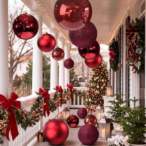 Silipull 8 Pack Extra Large Christmas Ornament Balls, 8in 6in, Burgundy