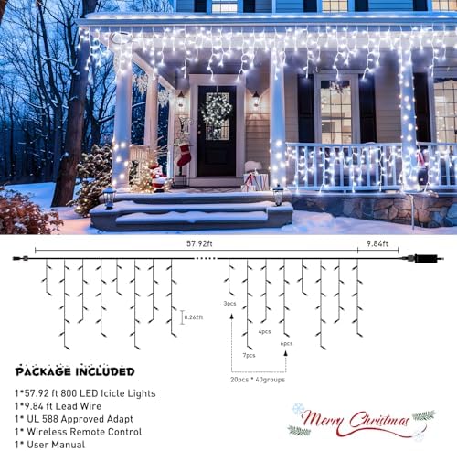 JMEXSUSS Christmas Icicle Lights for Outside, 800 LED White